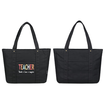 Mouteenoo Teacher Gifts for Women, Teacher Appreciation Week Gifts, Teacher Birthday Gifts, Teacher Canvas Tote Bag for Women with Zipper Closure